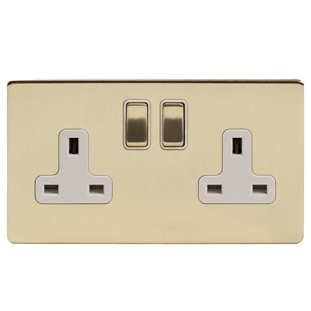 13A 2 Gang Double Pole Plug Socket Brushed Brass - Bilden Home & Hardware Market