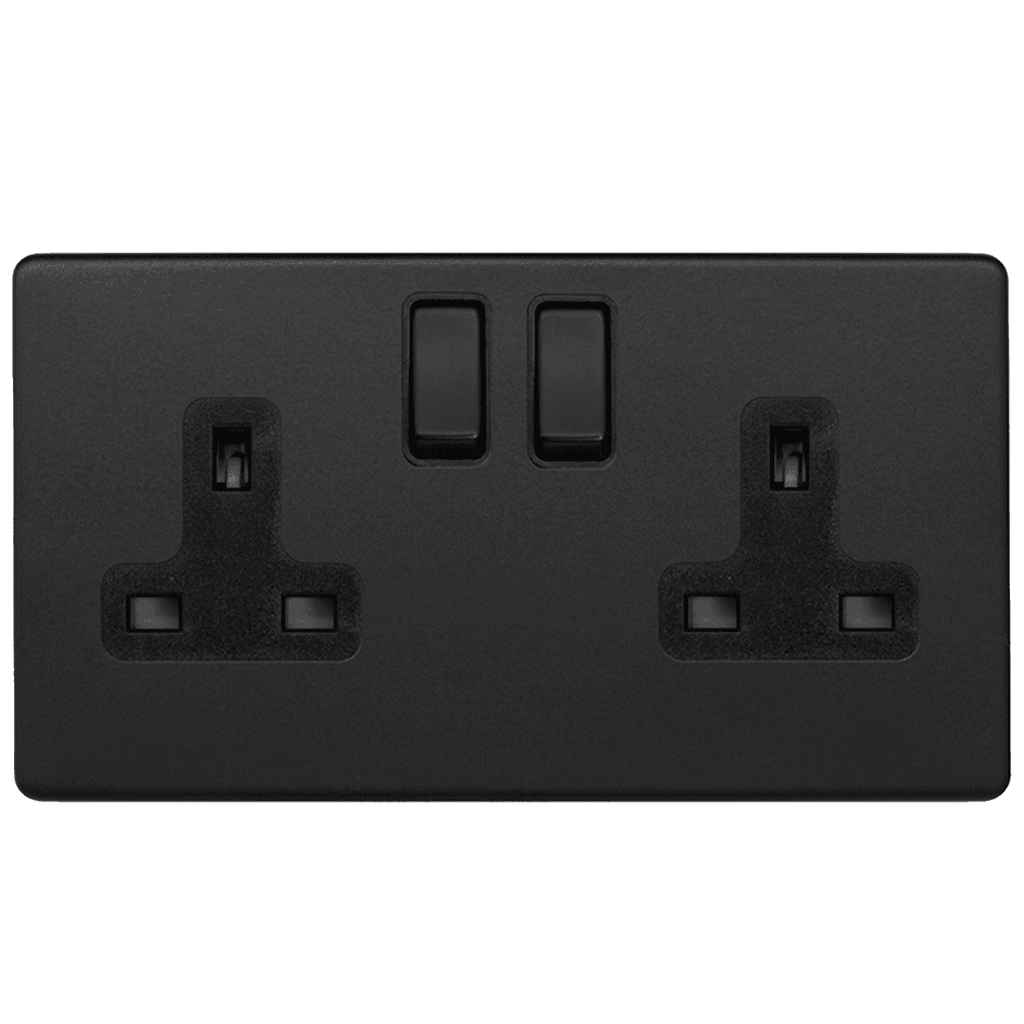 13A 2 Gang Double Pole Plug Socket Matt Black - Bilden Home & Hardware Market