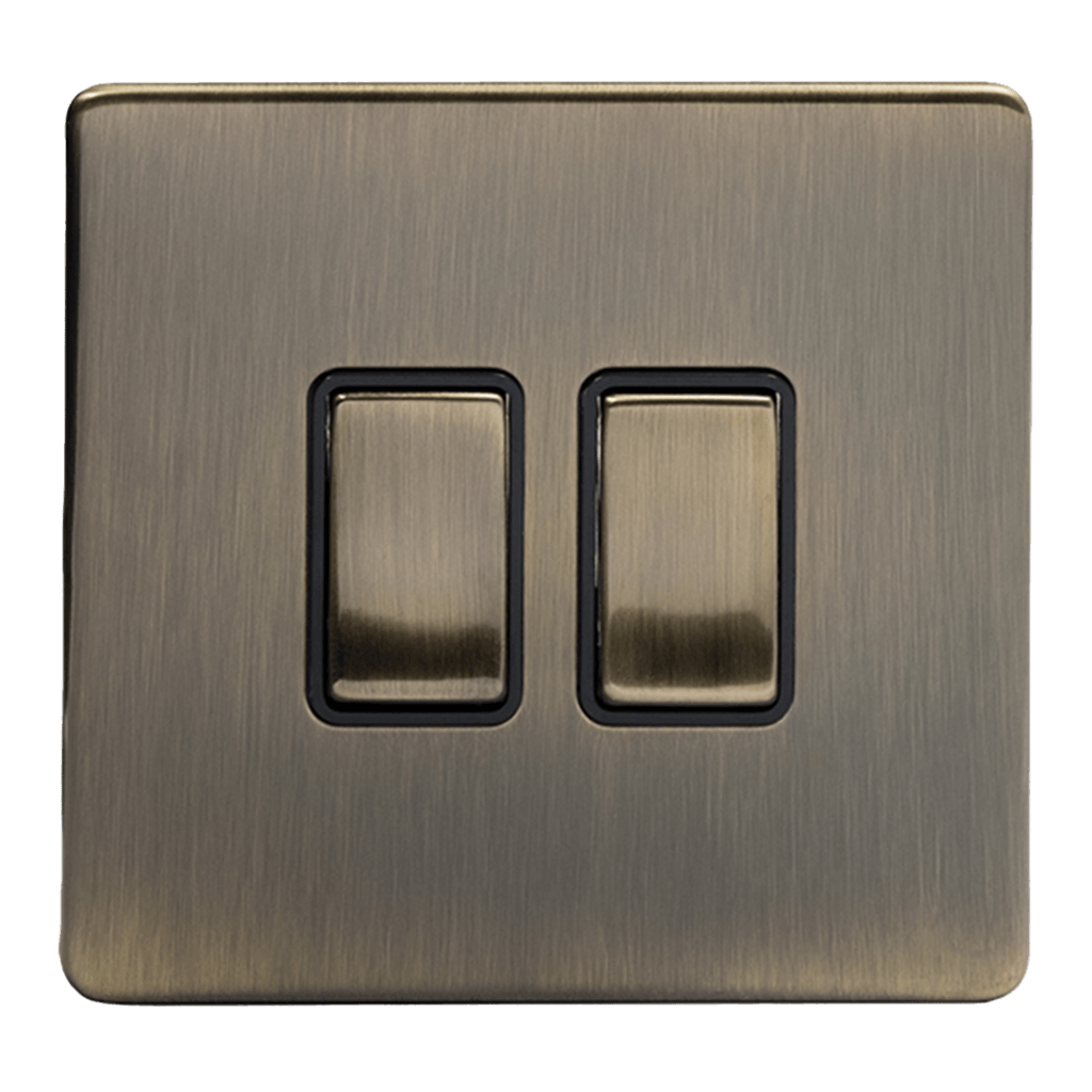 2 Gang Rocker Light Switch Aged Brass - Bilden Home & Hardware Market