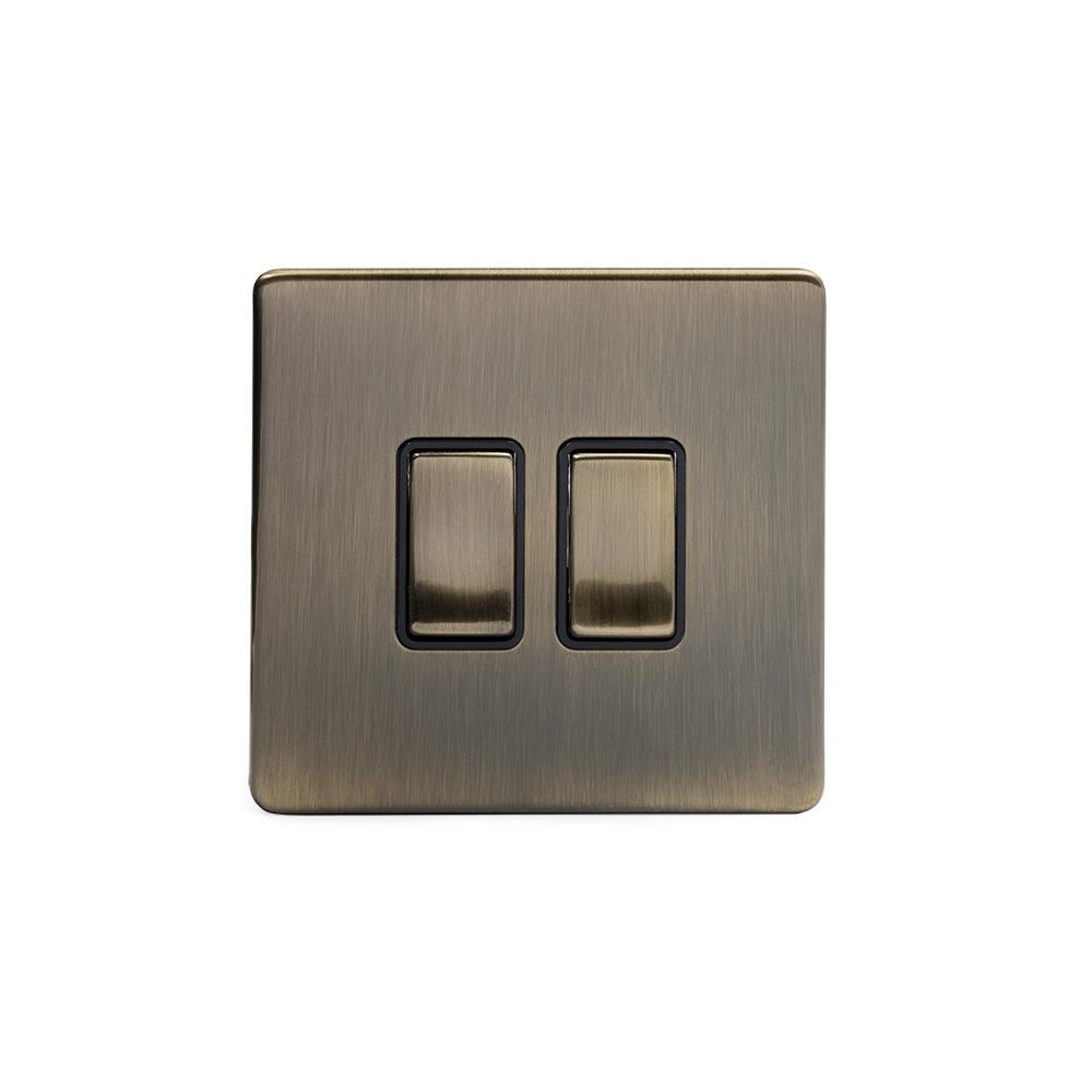 2 Gang Rocker Light Switch Aged Brass - Bilden Home & Hardware Market