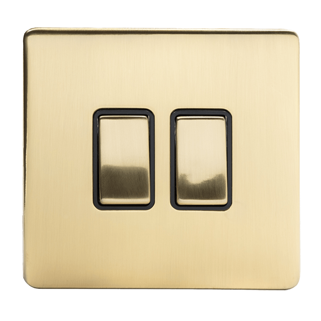 2 Gang Rocker Light Switch Brushed Brass - Bilden Home & Hardware Market