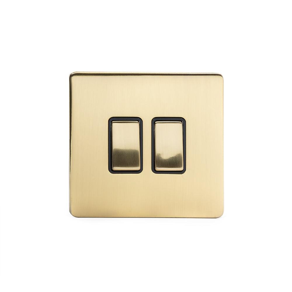 2 Gang Rocker Light Switch Brushed Brass - Bilden Home & Hardware Market