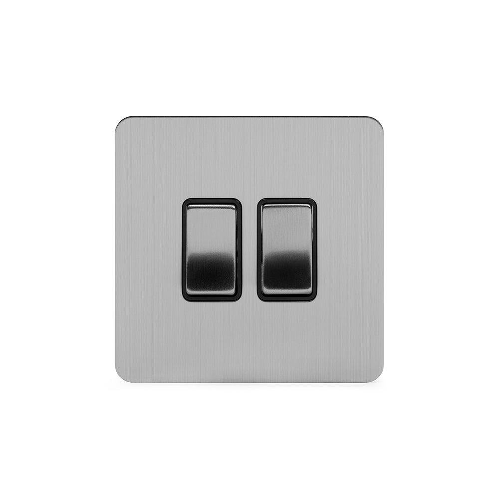 2 Gang Rocker Light Switch Brushed Chrome - Bilden Home & Hardware Market