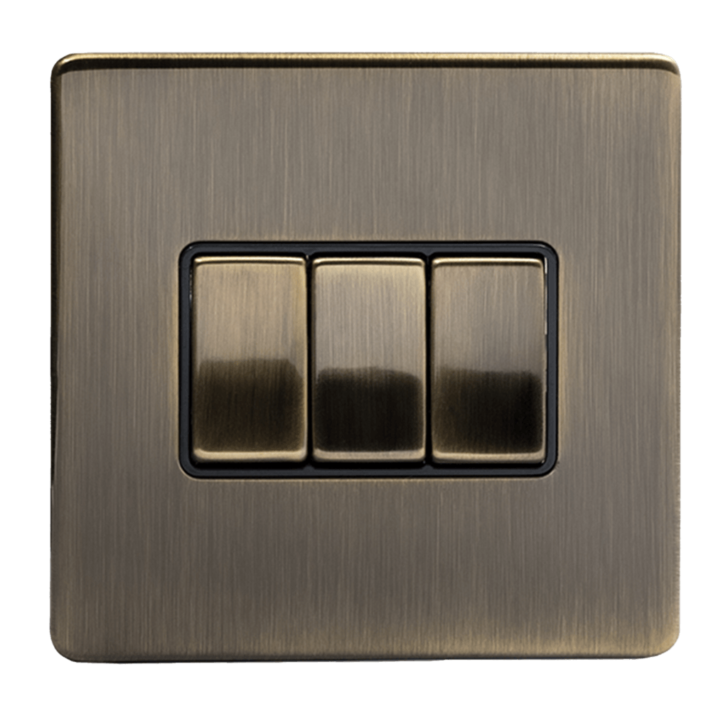 3 Gang Rocker Light Switch Aged Brass - Bilden Home & Hardware Market
