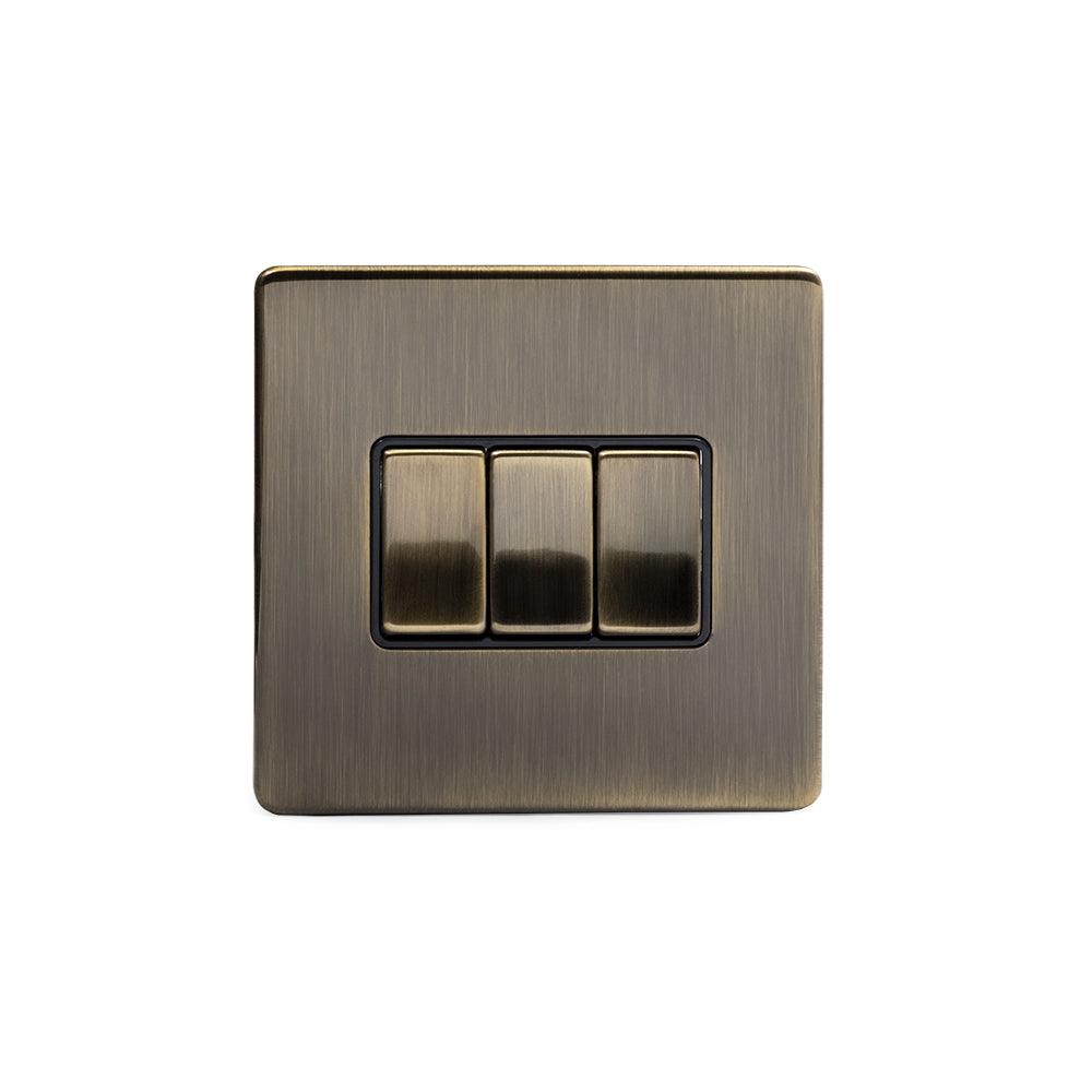 3 Gang Rocker Light Switch Aged Brass - Bilden Home & Hardware Market