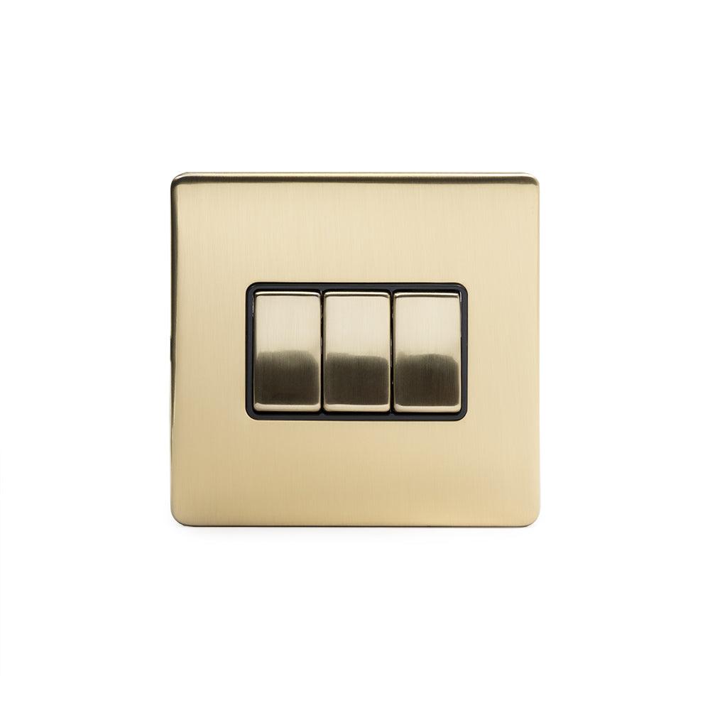 3 Gang Rocker Light Switch Brushed Brass - Bilden Home & Hardware Market