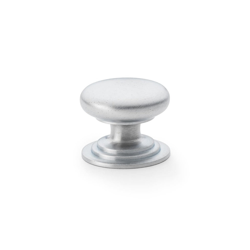 Round Brass Cupboard Knob on Stepped Rose Satin chrome