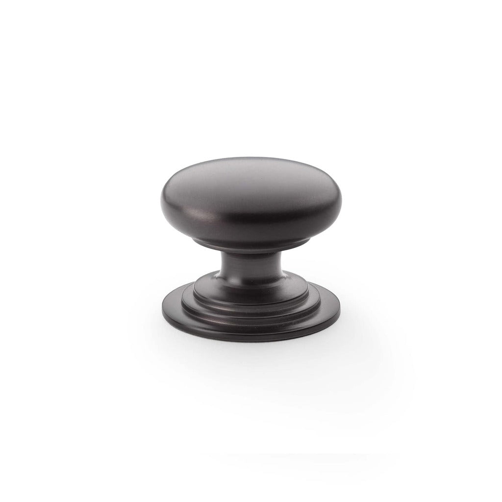 Round Brass Cupboard Knob on Stepped Rose Bronze