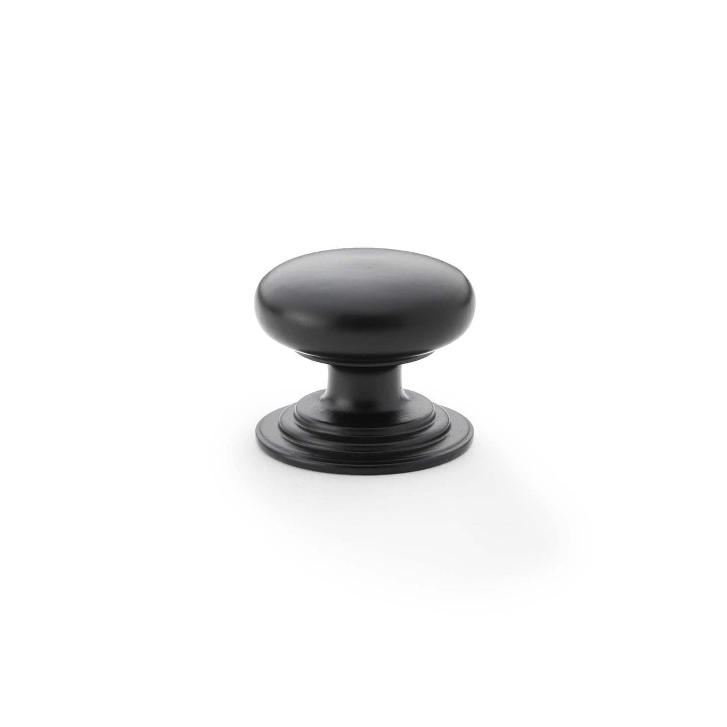 Round Brass Cupboard Knob on Stepped Rose Black