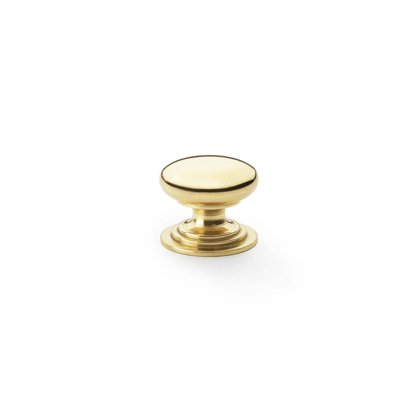 Round Brass Cupboard Knob on Stepped Rose Polished brass