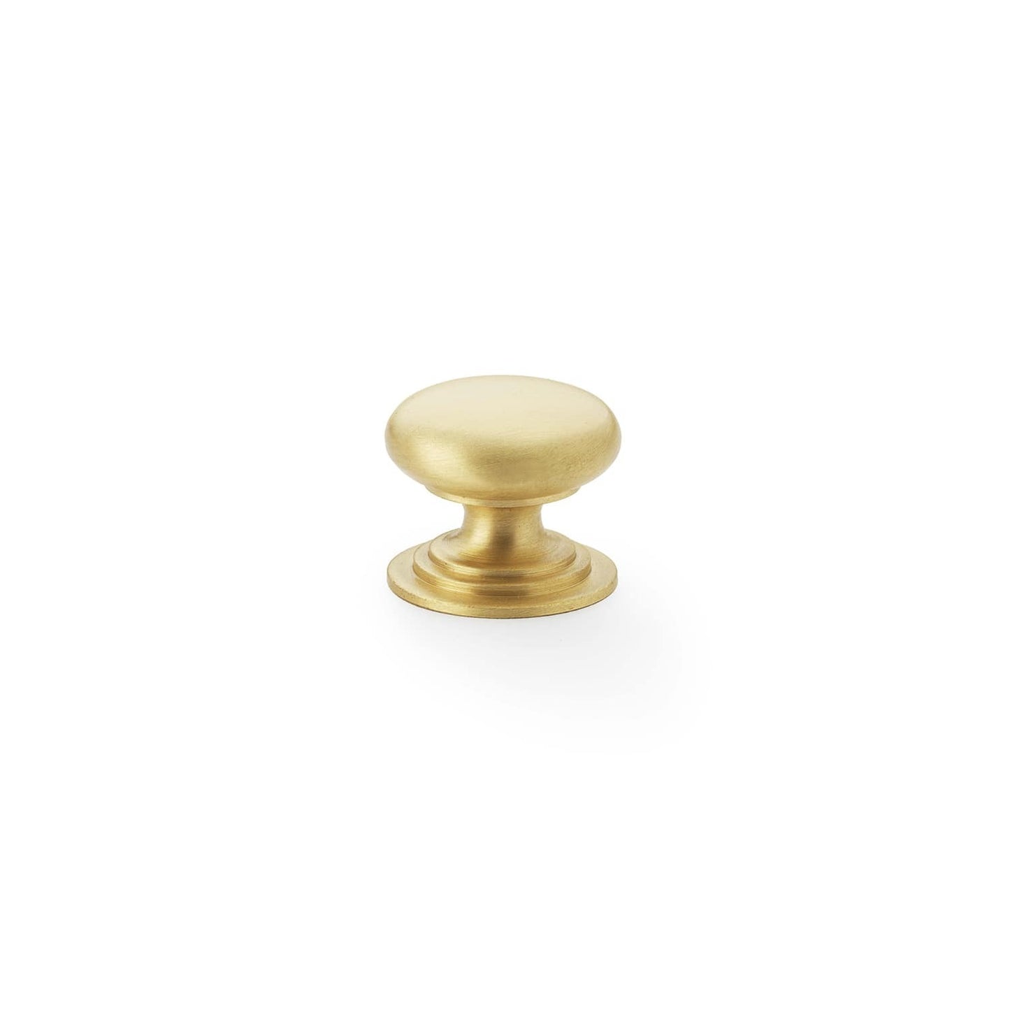 Round Brass Cupboard Knob on Stepped Rose Satin brass