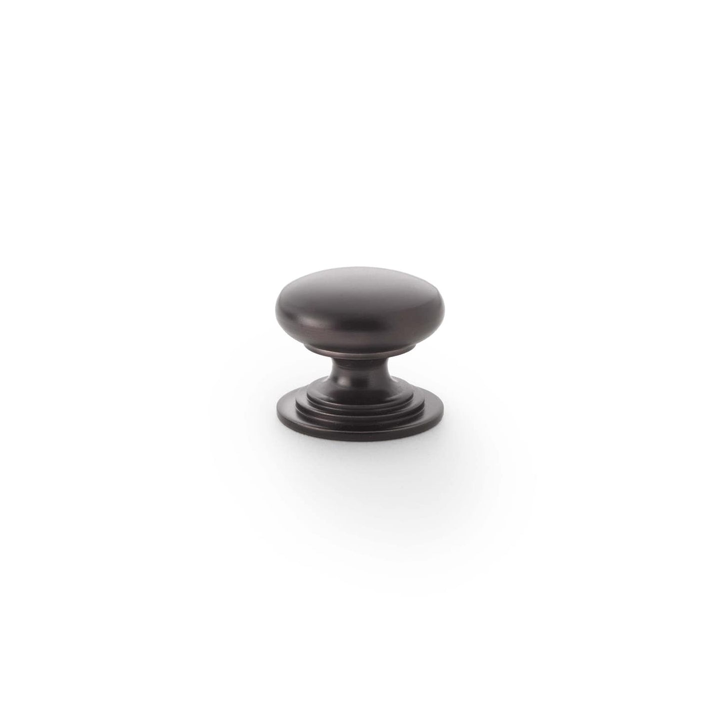 Round Brass Cupboard Knob on Stepped Rose Bronze
