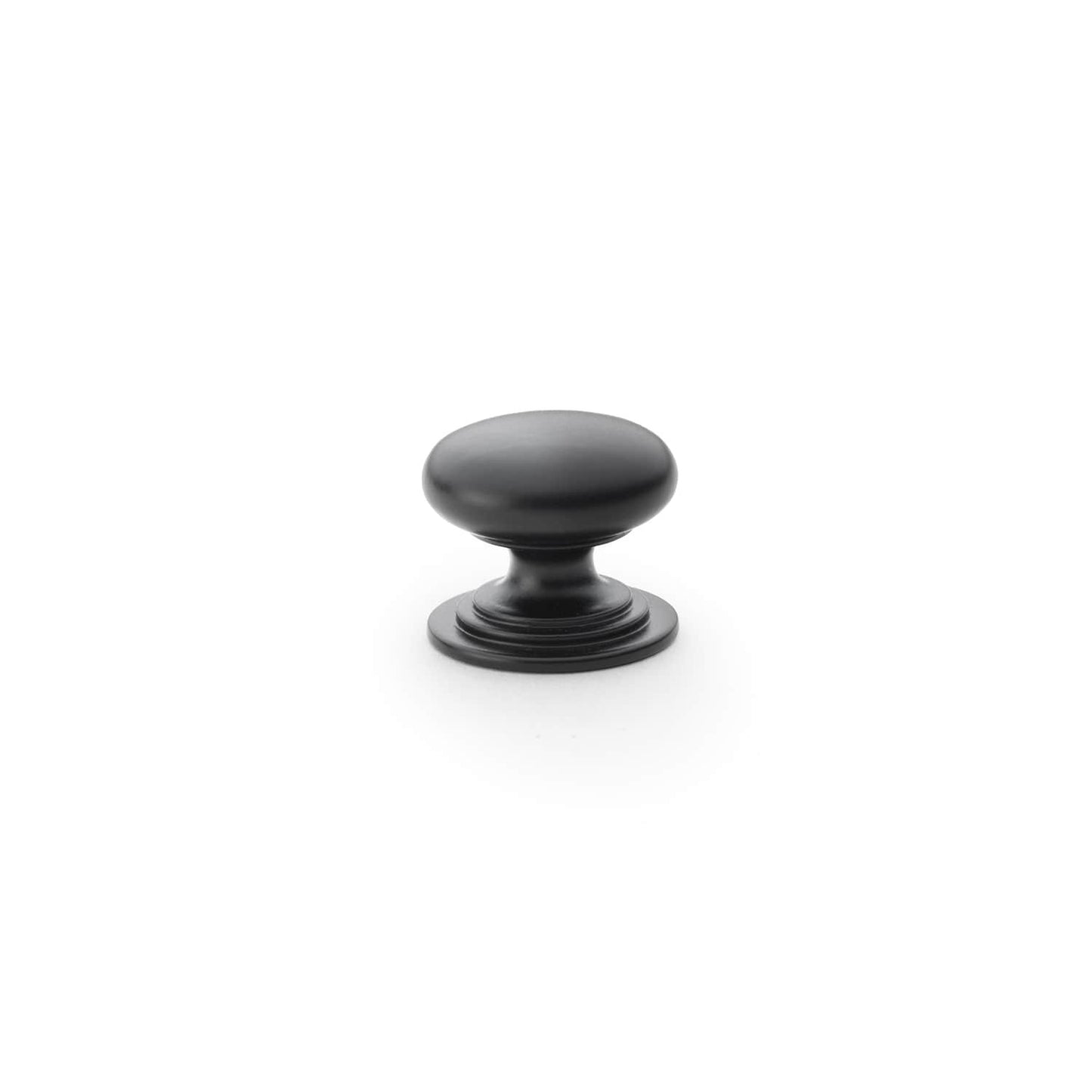 Round Brass Cupboard Knob on Stepped Rose Black