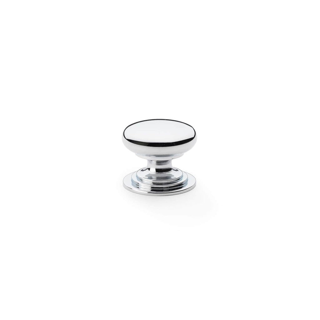 Round Brass Cupboard Knob on Stepped Rose Polished nickel