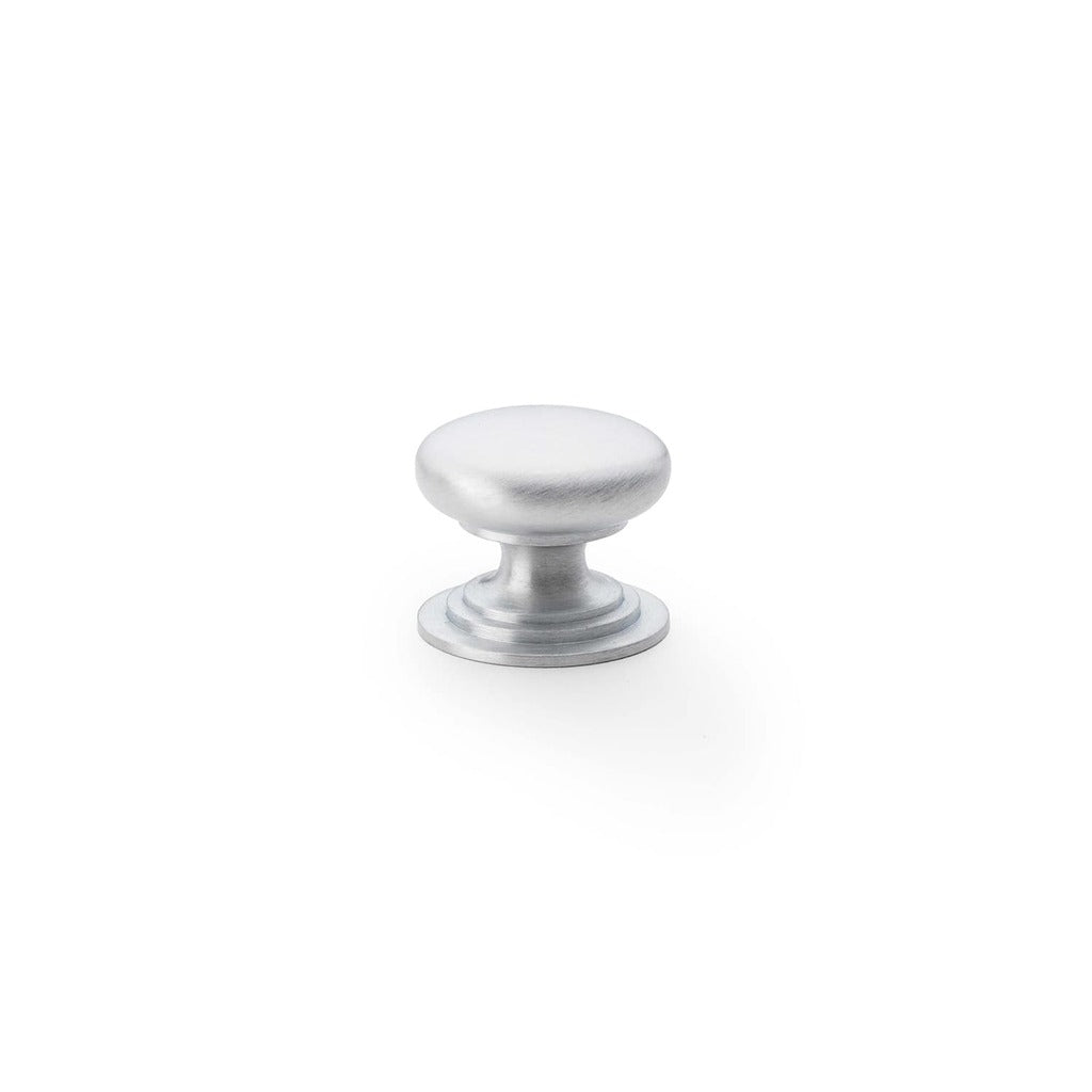 Round Brass Cupboard Knob on Stepped Rose Satin chrome