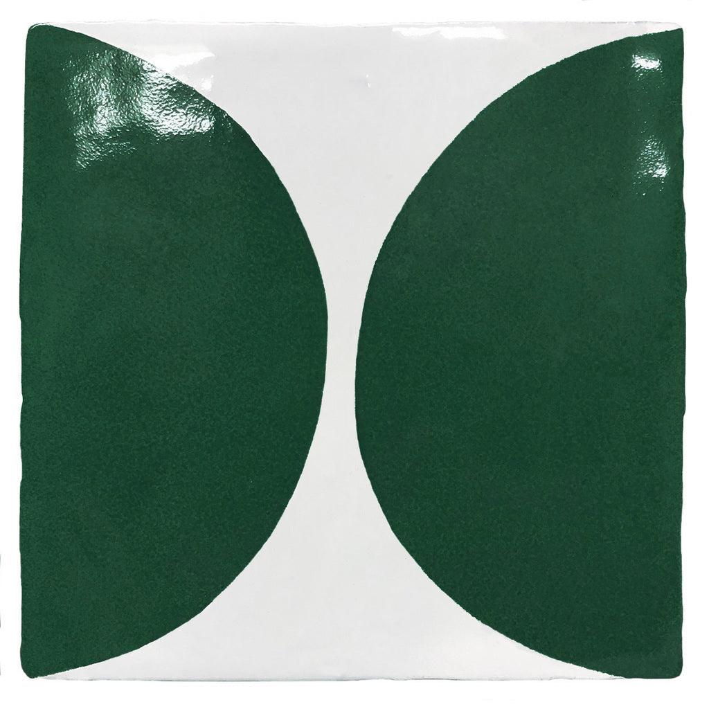 Forest green hand-painted tiles with spot design