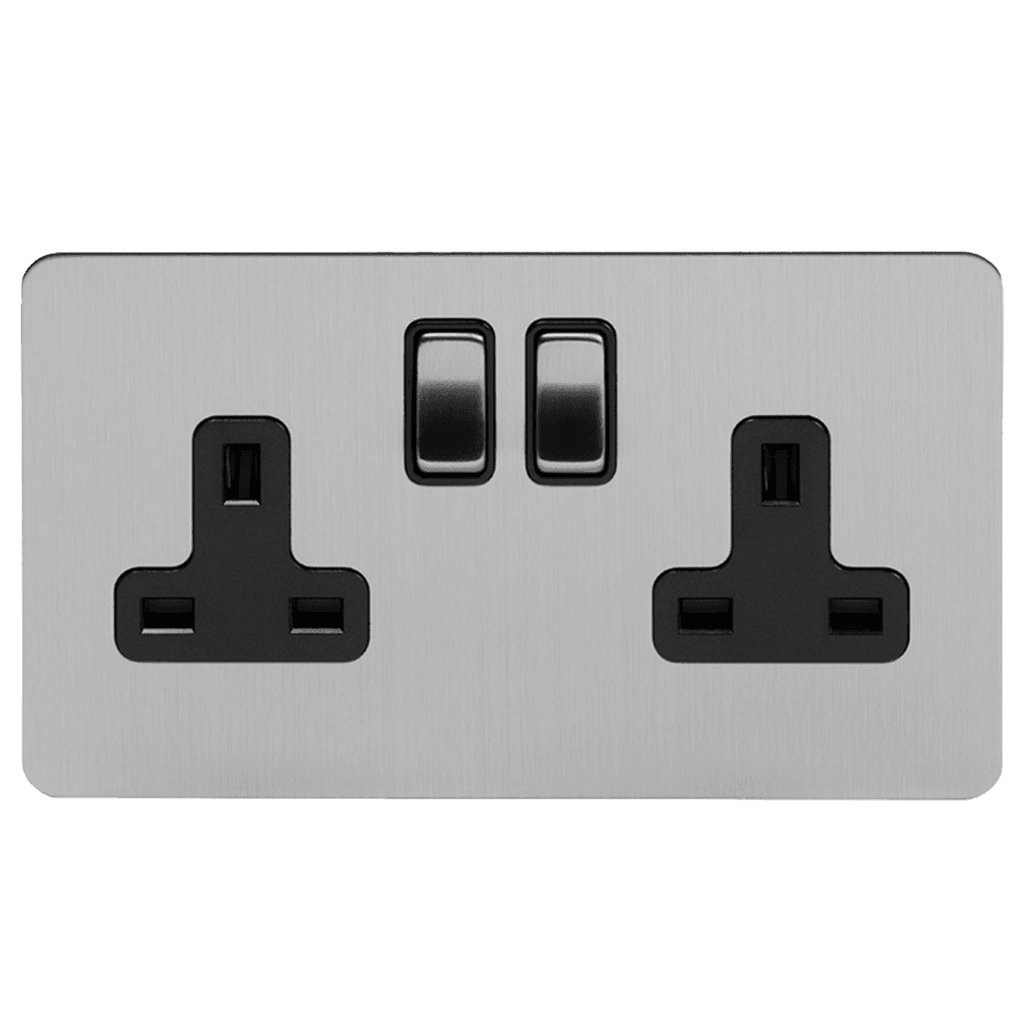 13A 2 Gang Double Pole Socket Brushed Chrome - Bilden Home & Hardware Market