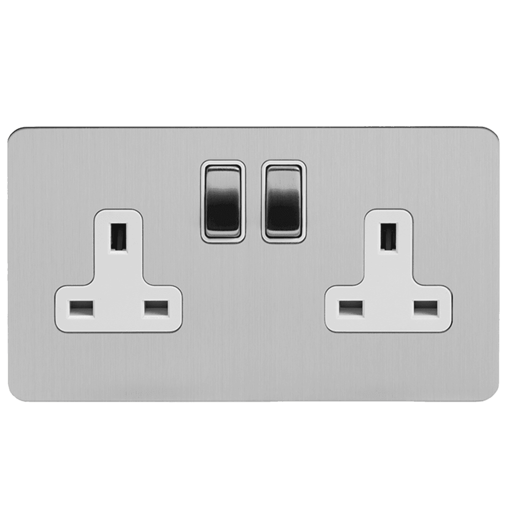 13A 2 Gang Double Pole Socket Brushed Chrome - Bilden Home & Hardware Market