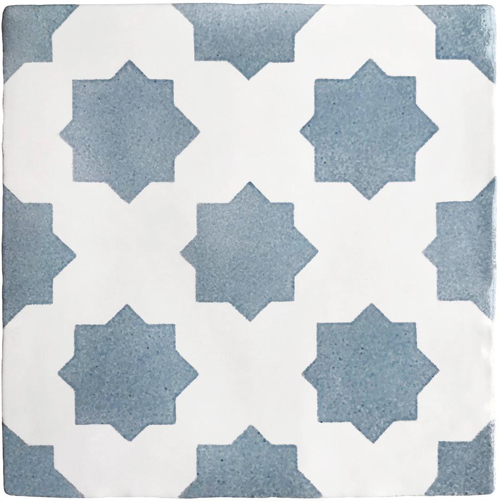 Light blue hand painted star tiles