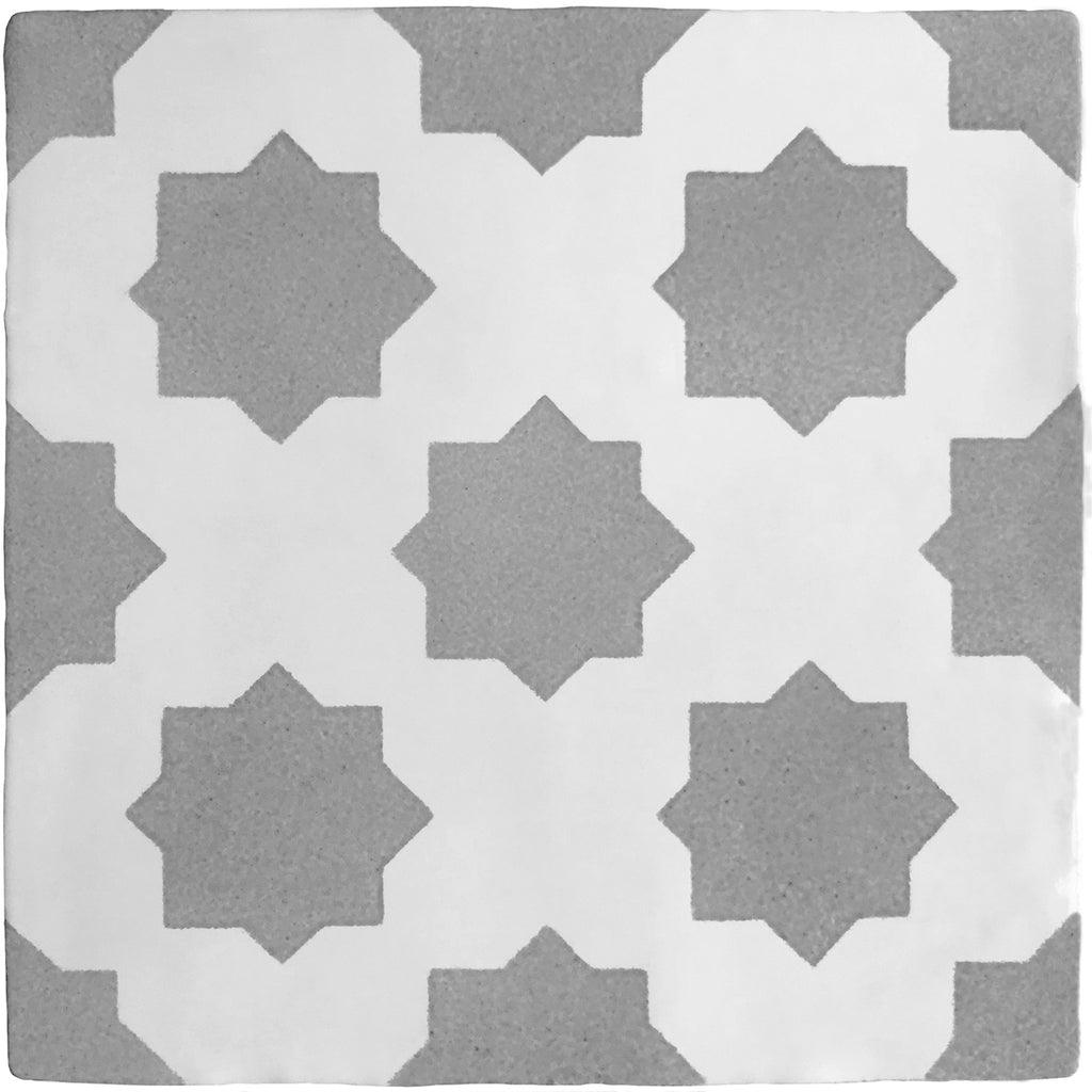 Grey hand painted tiles with a star design