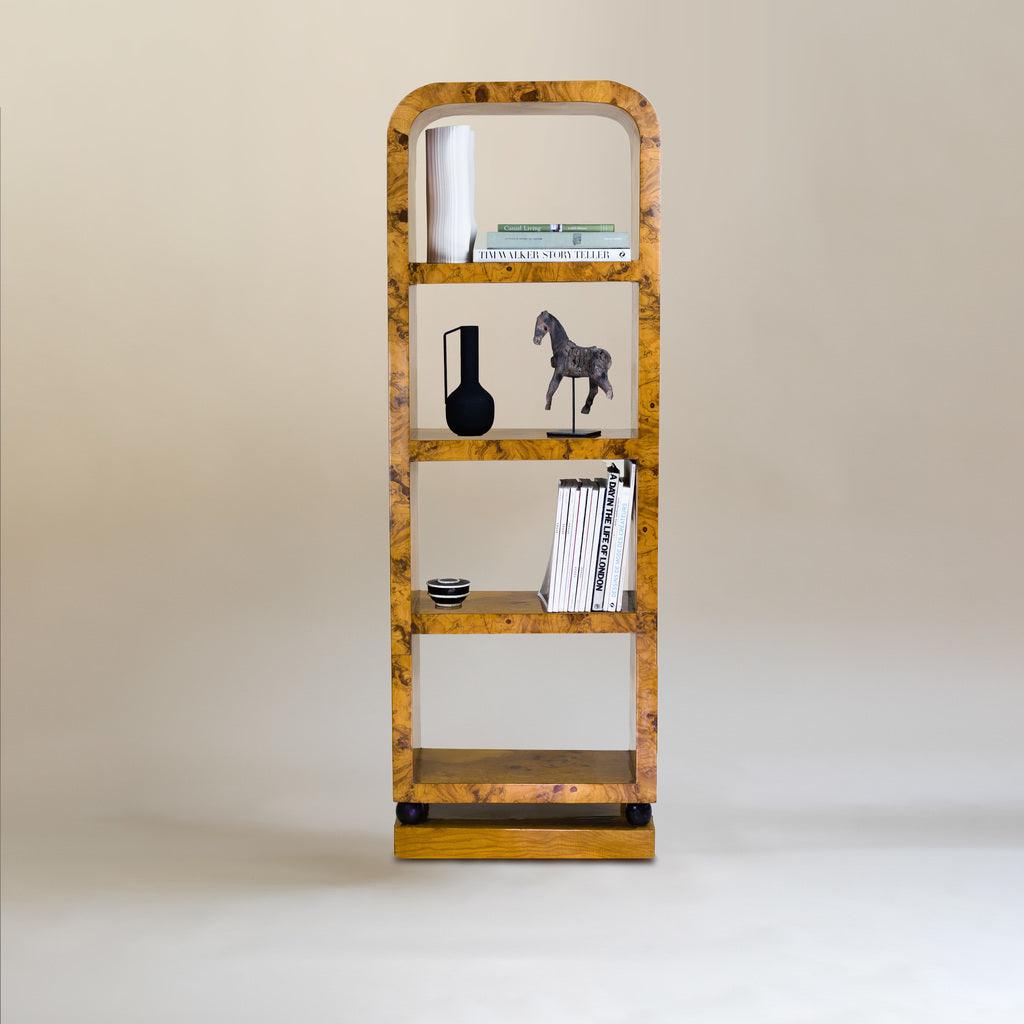 Burl Wood Bookcase with decoration