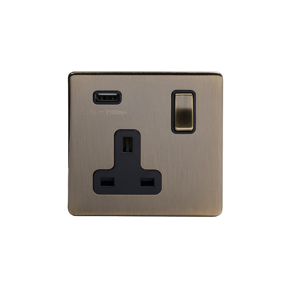 1 Gang Plug Socket with USB Aged Brass - Bilden Home & Hardware Market