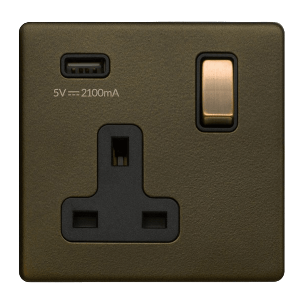 1 Gang Plug Socket with USB Bronze - Bilden Home & Hardware Market