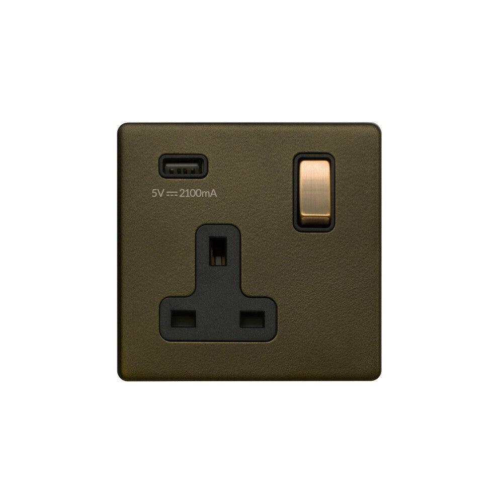 1 Gang Plug Socket with USB Bronze - Bilden Home & Hardware Market