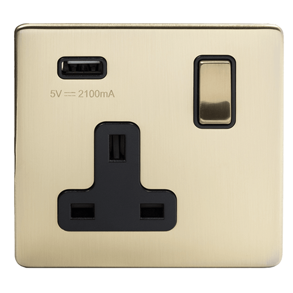 1 Gang Plug Socket with USB Brushed Brass - Bilden Home & Hardware Market