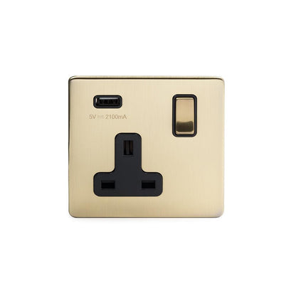 1 Gang Plug Socket with USB Brushed Brass - Bilden Home & Hardware Market