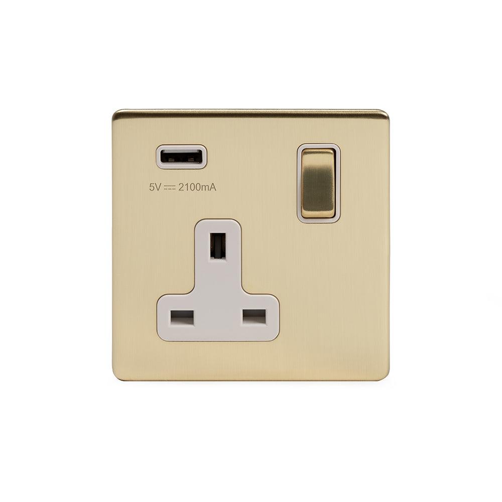 1 Gang Plug Socket with USB Brushed Brass - Bilden Home & Hardware Market