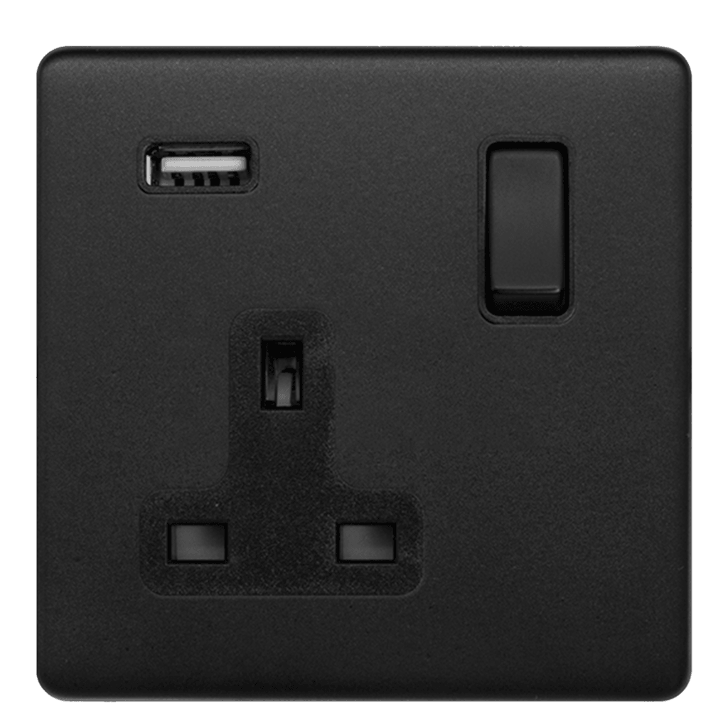 1 Gang Plug Socket with USB Matt Black - Bilden Home & Hardware Market