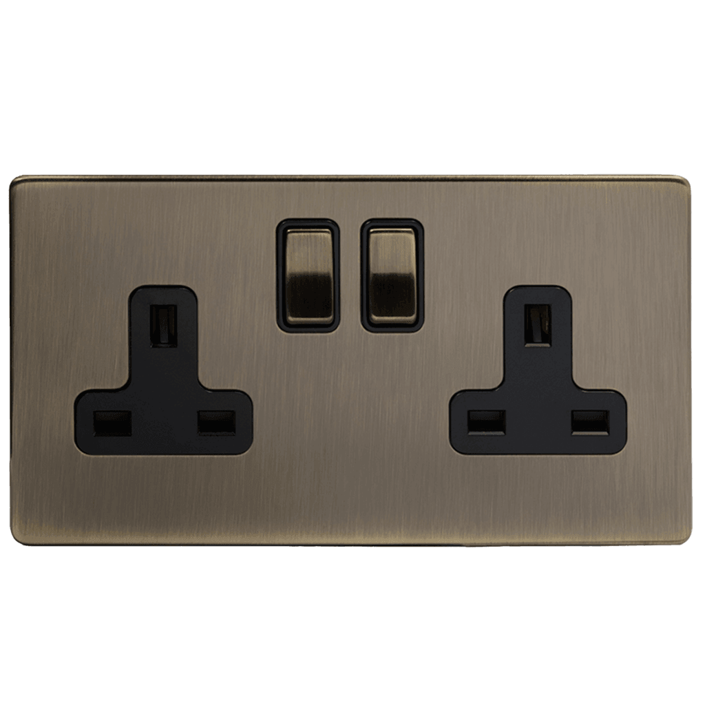 13A 2 Gang Double Pole Plug Socket Aged Brass - Bilden Home & Hardware Market