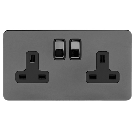 13A 2 Gang Double Pole Socket Black Nickel - Bilden Home & Hardware Market