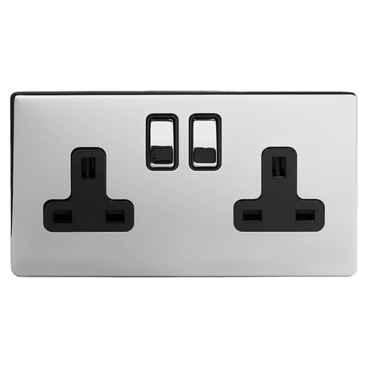 13A 2 Gang Double Pole Plug Socket Polished Chrome - Bilden Home & Hardware Market