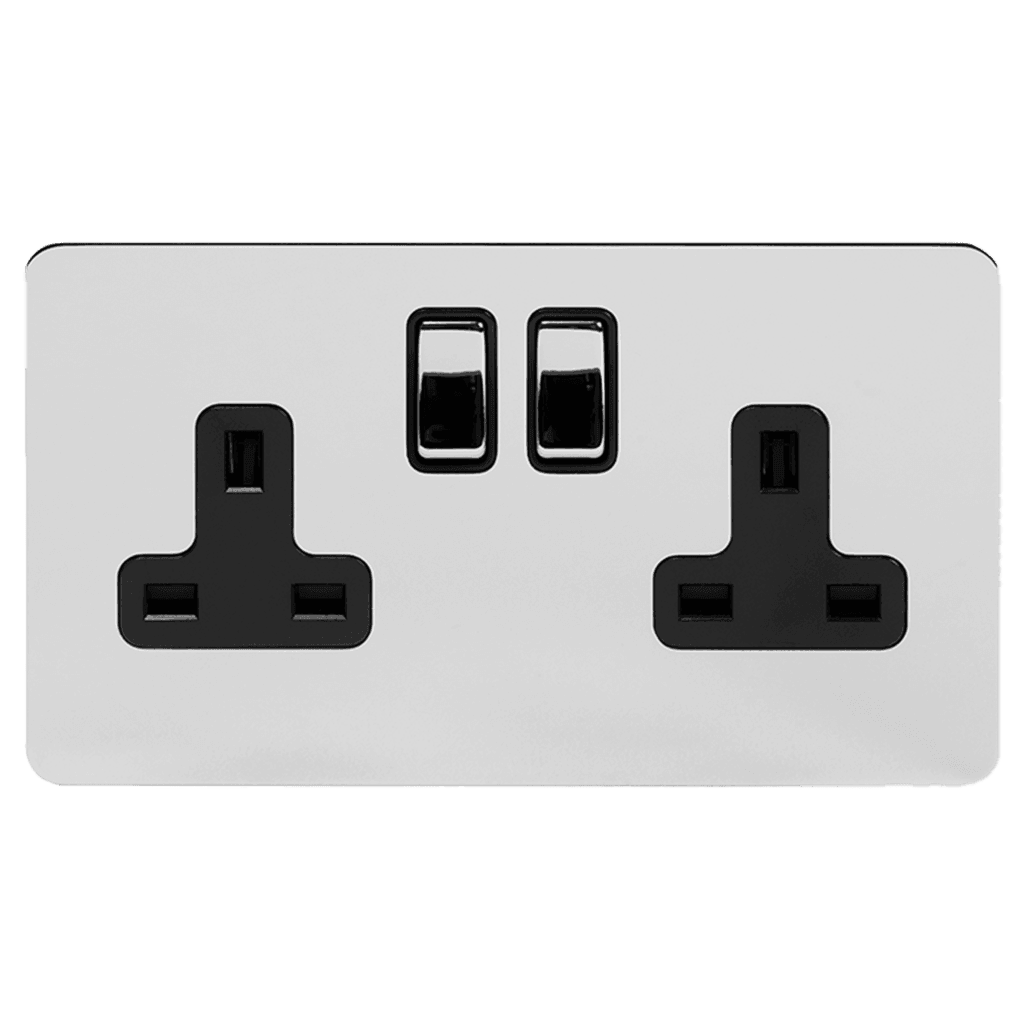 13A 2 Gang Double Pole Plug Socket Polished Chrome - Bilden Home & Hardware Market