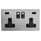 2 Gang 13A Plug Socket with USB A+C Brushed Chrome