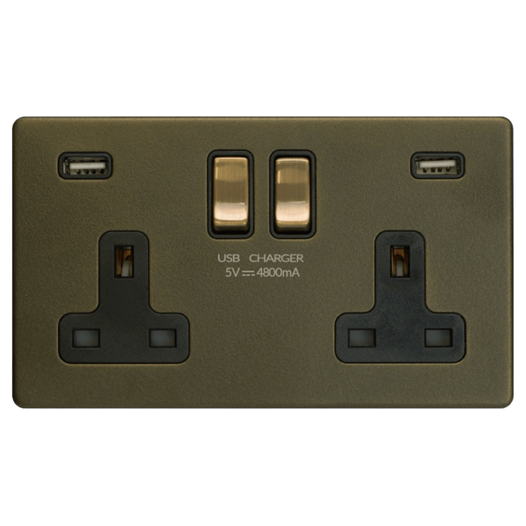2 Gang Plug Socket with USB Bronze