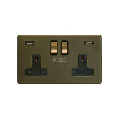 2 Gang Plug Socket with USB Bronze
