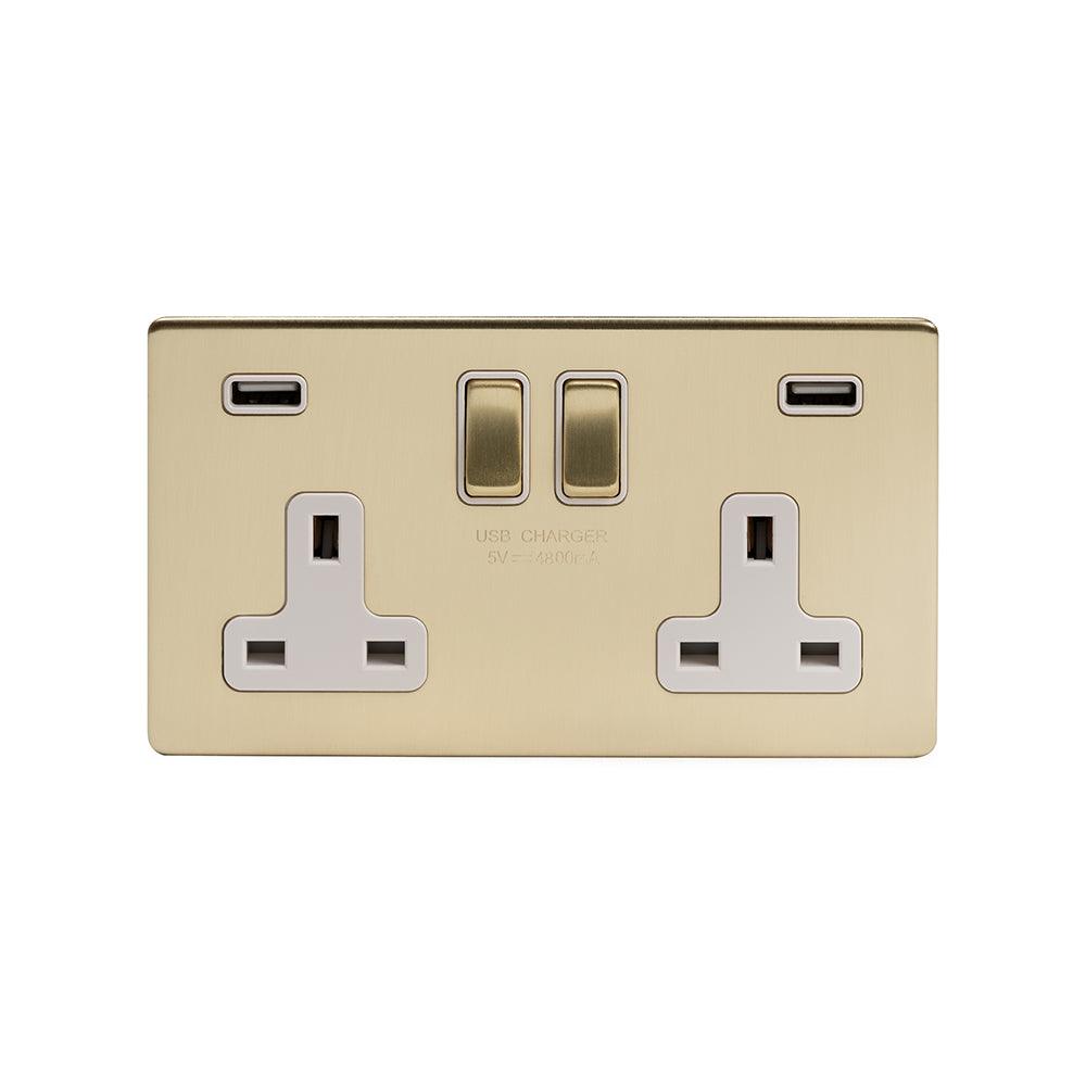 2 Gang Plug Socket with USB Brushed Brass