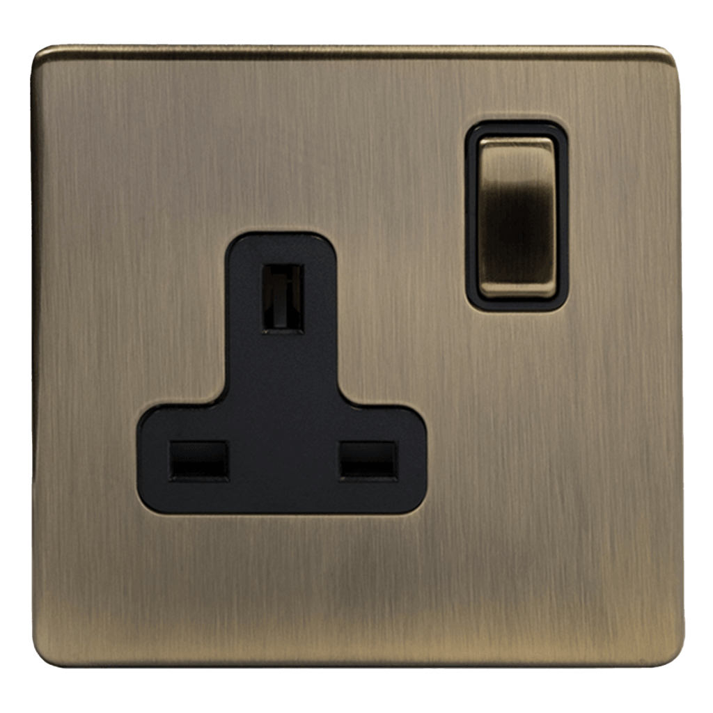 Aged Brass 1 Gang Double Pole Socket with Black Insert Single 13A - Bilden Home & Hardware Market