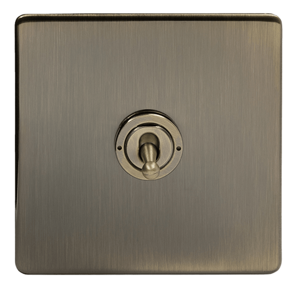 Executive Range 1 Gang Toggle Switch in Antique Brass - Trimless
