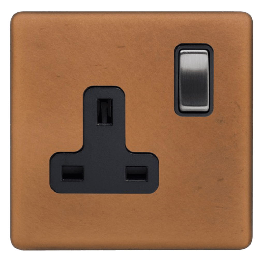 Antique Copper 1 & 2 Gang Double Pole Socket with Black Insert Single 13A - Bilden Home & Hardware Market