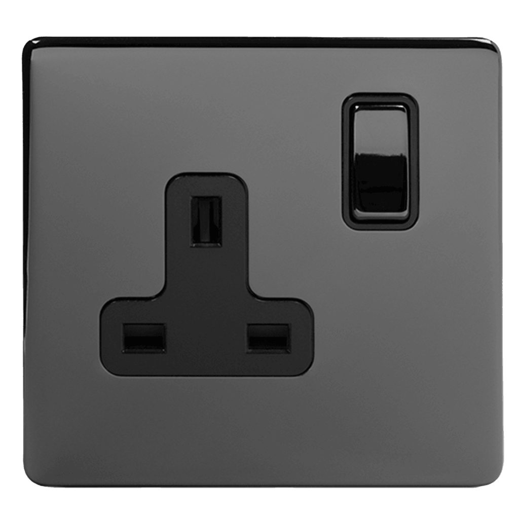 Black Nickel 1 Gang Double Pole Socket with Black Insert Single 13A - Bilden Home & Hardware Market