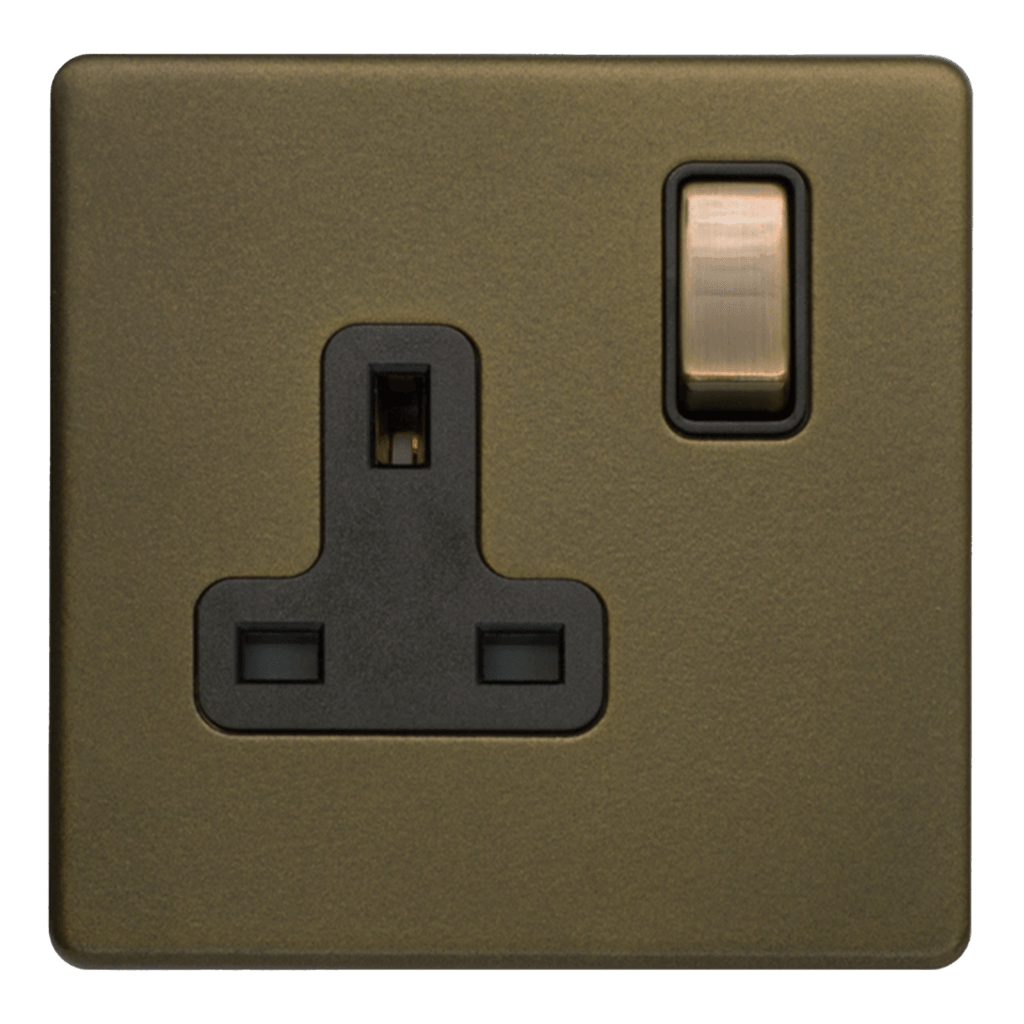 Bronze 1 & 2 Gang Double Pole Socket with Black Insert Single 13A - Bilden Home & Hardware Market