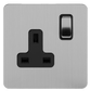 Brushed Chrome 1 & 2 Gang Double Pole Socket with Black or White Insert Single 13A - Bilden Home & Hardware Market