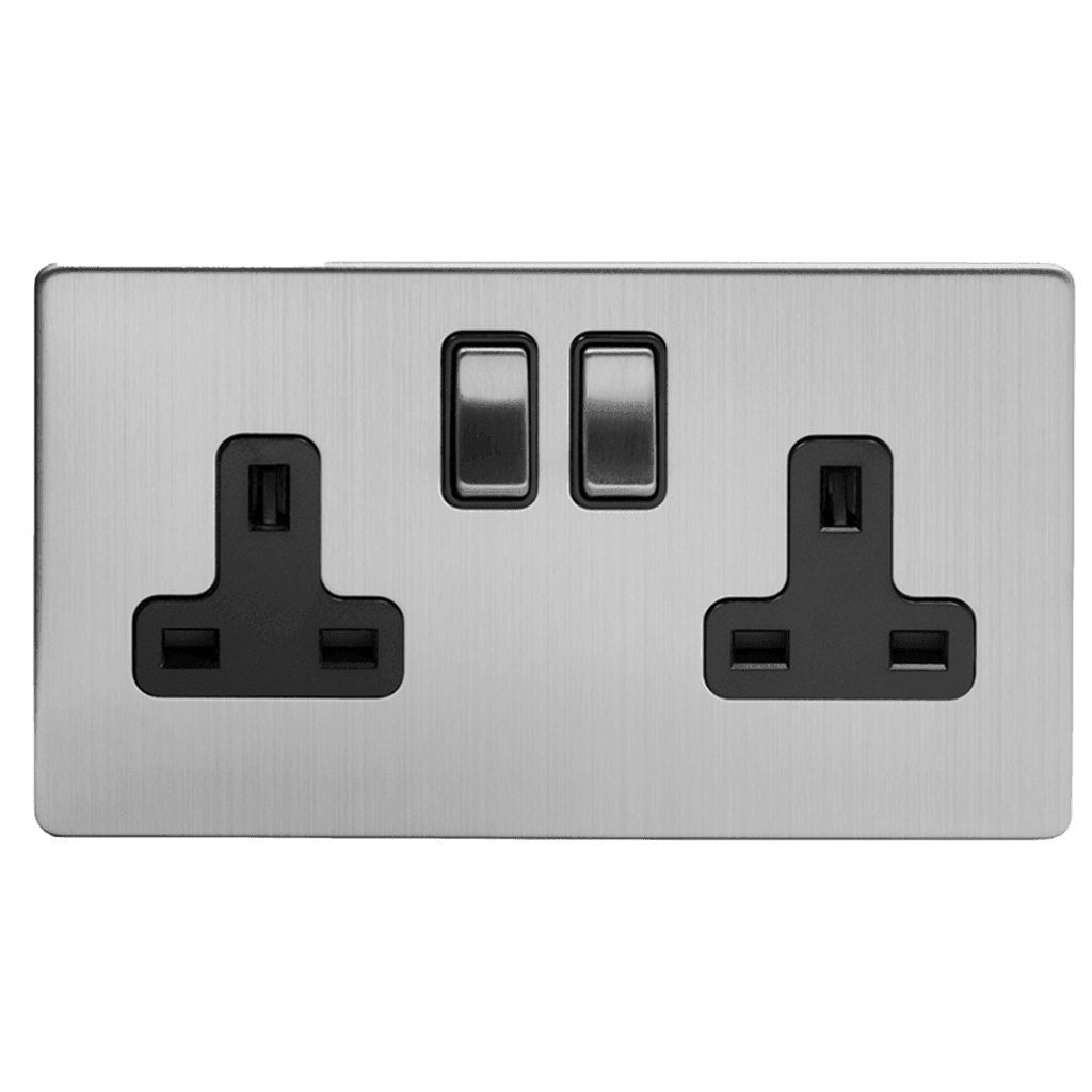 13A 2 Gang Double Pole Socket | Brushed Chrome Plug Socket – Bilden ...