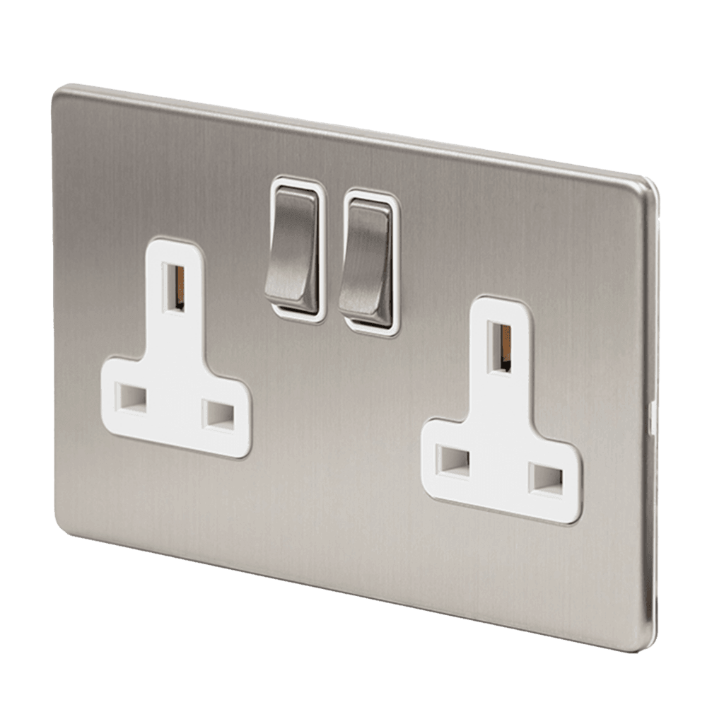13A 2 Gang Double Pole Socket Brushed Chrome - Bilden Home & Hardware Market