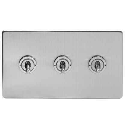 Brushed Chrome 3 Gang Toggle Light Switch - Bilden Home & Hardware Market
