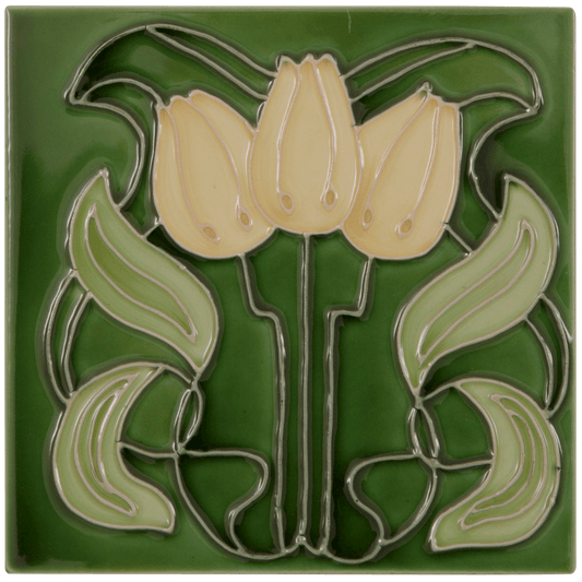Hand Painted Fireplace Tiles 3 Flowers on Green Set of 10 - Bilden Home & Hardware Market